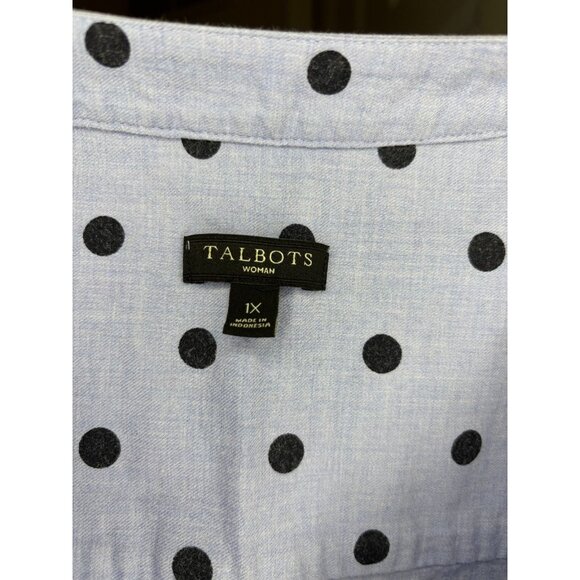 TALBOTS Woman Polka Dot Chambray Top Womens 1X Blue Black Long Sleeve Pullover - Picture 5 of 5